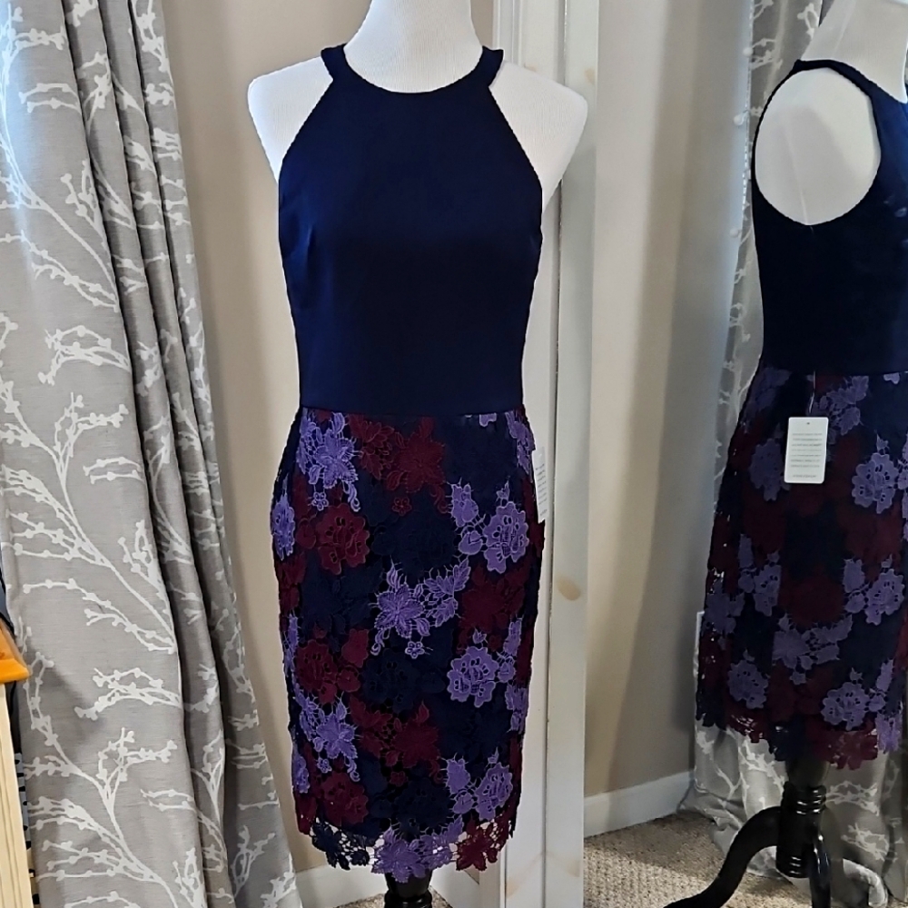 Maggy London Crepe & Lace Sheath Dress